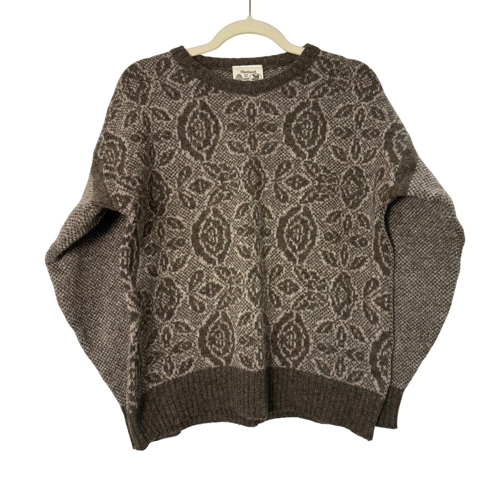 Edinburgh Woollen Mill Sweater Size Lg Brown Excellent Shetland Wool Fair Isle